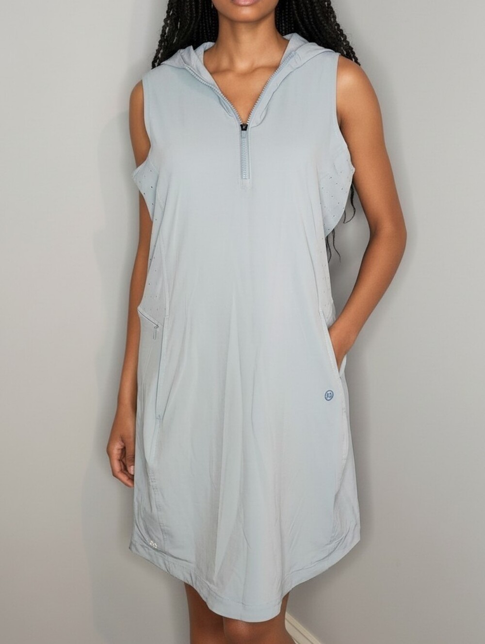 Title Nine Boom Sleeveless Hooded Zip Front Dress - Light Blue 4